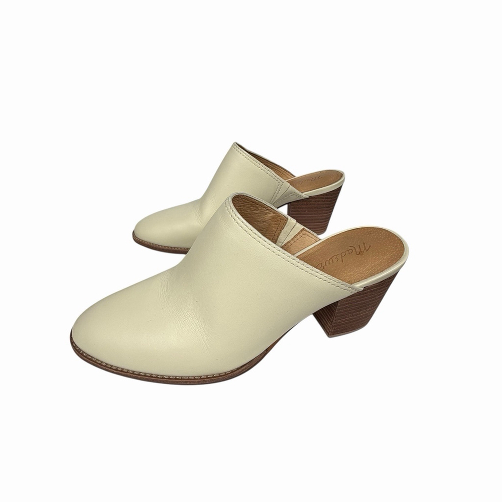Madewell Harper Ivory Genuine Leather Mule Block Heels Womens Size 7.5
